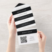 シックな白黒ストライプの結婚が一つになる オールインワン招待状 (貼ってはがせる)