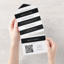 シックな白黒ストライプの結婚が一つになる オールインワン招待状