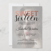 シックな白黒ストライプズピンクスイート16写真 招待状 (正面)