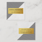 シックな白黒ストライプフェイクメタリック金ゴールド スクエア名刺 (正面/裏面)