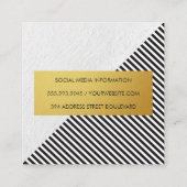シックな白黒ストライプフェイクメタリック金ゴールド スクエア名刺 (裏面)