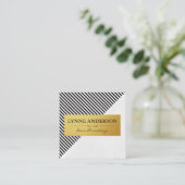 シックな白黒ストライプフェイクメタリック金ゴールド スクエア名刺 (スタンド正面)