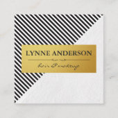 シックな白黒ストライプフェイクメタリック金ゴールド スクエア名刺 (正面)