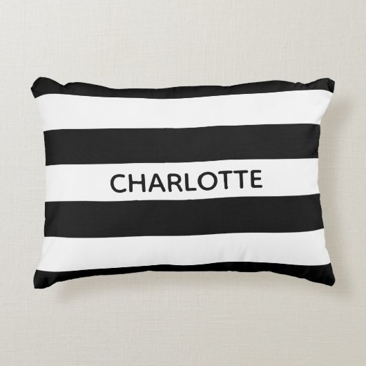 シックな白黒ストライプ名前をカスタムするモノグラム アクセントクッション (正面)