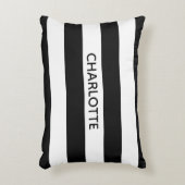 シックな白黒ストライプ名前をカスタムするモノグラム アクセントクッション (正面(垂直))