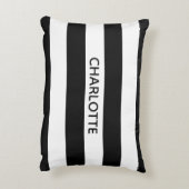 シックな白黒ストライプ名前をカスタムするモノグラム アクセントクッション (裏面(縦))