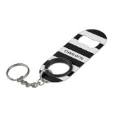 シックな白黒ストライプ名前をカスタムするモノグラム キーホルダー栓抜き (正面アングル)