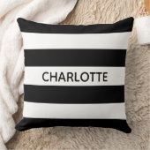 シックな白黒ストライプ名前をカスタムするモノグラム クッション (ブランケット)