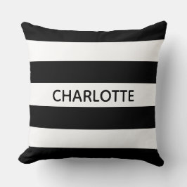 シックな白黒ストライプ名前をカスタムするモノグラム クッション