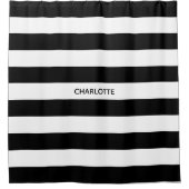 シックな白黒ストライプ名前をカスタムするモノグラム シャワーカーテン (正面)