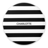 シックな白黒ストライプ名前をカスタムするモノグラム セラミックノブ (正面)