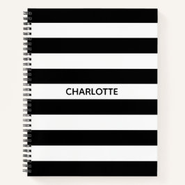 シックな白黒ストライプ名前をカスタムするモノグラム ノートブック