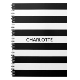 シックな白黒ストライプ名前をカスタムするモノグラム ノートブック