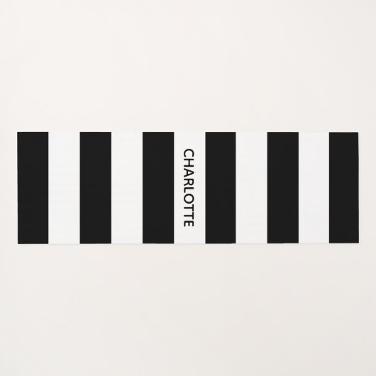 シックな白黒ストライプ名前をカスタムするモノグラム ヨガマット (裏面(横))