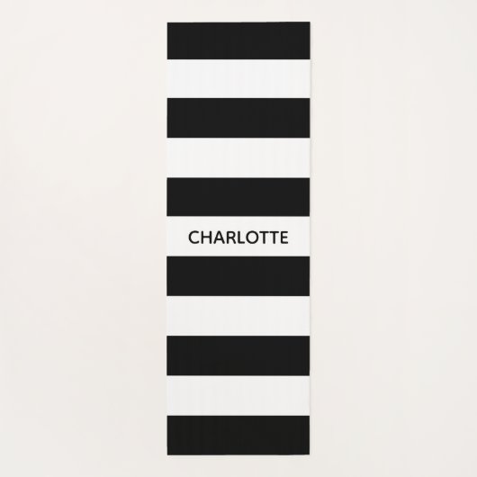 シックな白黒ストライプ名前をカスタムするモノグラム ヨガマット (裏面)