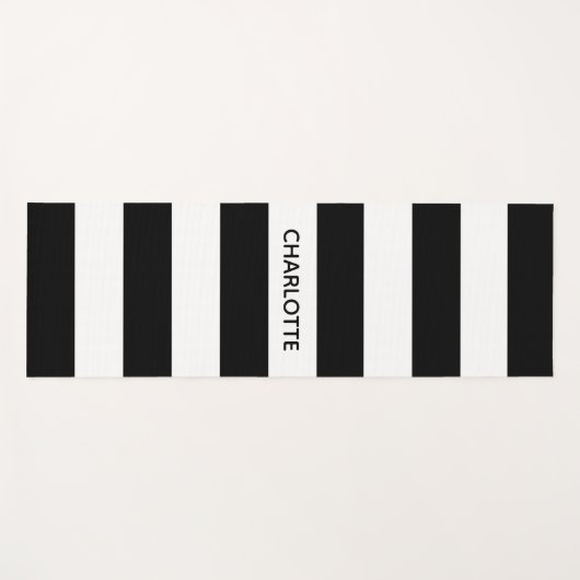 シックな白黒ストライプ名前をカスタムするモノグラム ヨガマット (正面(横))