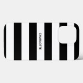 シックな白黒ストライプ名前をカスタムするモノグラム Case-Mate iPhoneケース (裏面 (横))