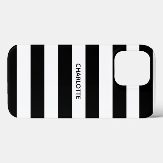 シックな白黒ストライプ名前をカスタムするモノグラム Case-Mate iPhoneケース (裏面 (横))