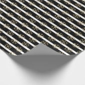 シックな白黒ストライプ金ゴールドと雪片 ラッピングペーパー (角)