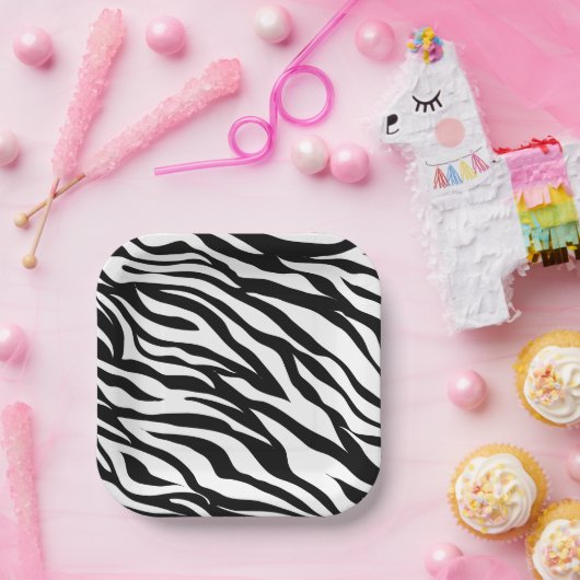 シックな白黒ゼブラプリントサファリ誕生日パーティー ペーパープレート (パーティー)