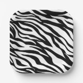 シックな白黒ゼブラプリントサファリ誕生日パーティー ペーパープレート (正面)