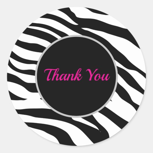 シックな白黒ゼブラプリントサファリ誕生日パーティー ラウンドシール (正面)