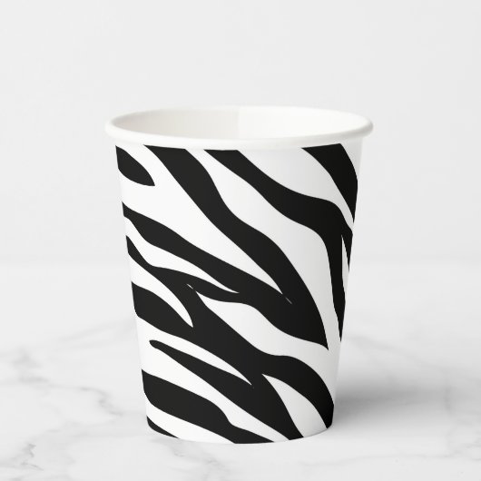 シックな白黒ゼブラプリントサファリ誕生日パーティー 紙コップ (左)