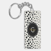 シックな白黒チータープリントパターンモノグラム キーホルダー (正面左)