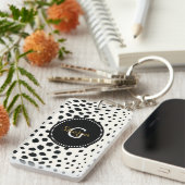 シックな白黒チータープリントパターンモノグラム キーホルダー (正面右)
