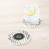 シックな白黒チータープリントパターンモノグラム コースター (側面)