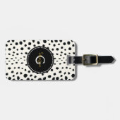 シックな白黒チータープリントパターンモノグラム ラゲッジタグ (正面横)