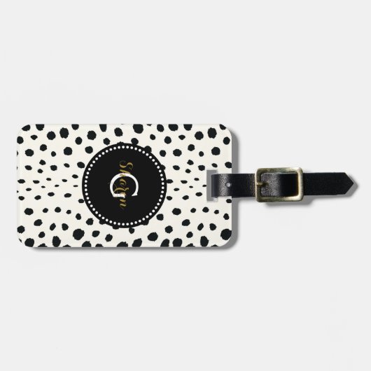 シックな白黒チータープリントパターンモノグラム ラゲッジタグ (正面横)