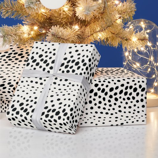 シックな白黒チータープリントパターンモノグラム ラッピングペーパー (クリスマス)