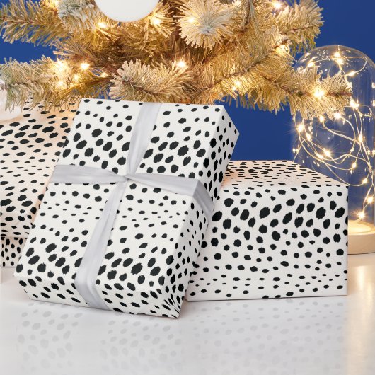 シックな白黒チータープリントパターンモノグラム ラッピングペーパー (クリスマス)