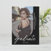 シックな白黒フォトコラージュ卒業 招待状 (スタンド正面)