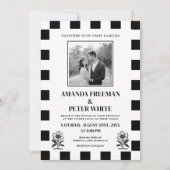 シックな白黒フォトチェッカーボード結婚ズ 招待状 (正面)