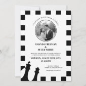シックな白黒フォトパター市松模様にンのパタ結婚ーン 招待状 (正面)