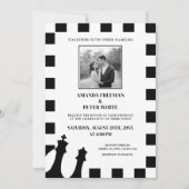 シックな白黒フォトパター市松模様にンのパタ結婚ーン 招待状 (正面)