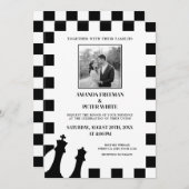 シックな白黒フォトパター市松模様にンのパタ結婚ーン 招待状 (正面/裏面)