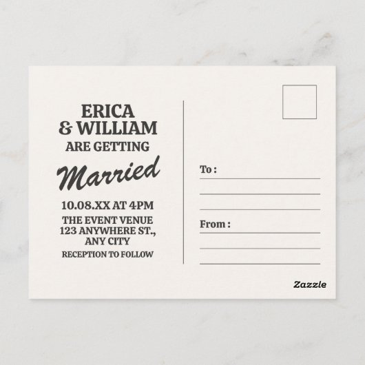 シックな白黒フォト結婚式招待状 ポストカード (裏面)