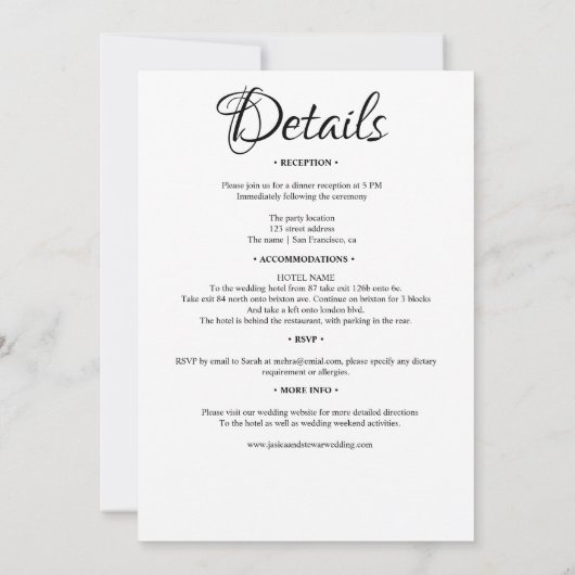 シックな白黒フローラをすべて1つの書道で 招待状 (裏面)