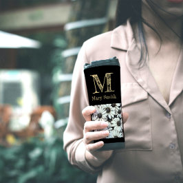 シックな白黒フローラミニマルモノグラムのリスト タンブラー