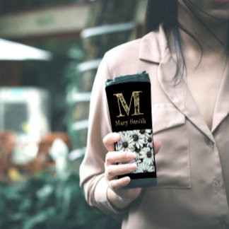 シックな白黒フローラミニマルモノグラムのリスト タンブラー