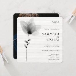 シックな白黒フローラモノグラムのフォト結婚ズ 招待状