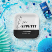 シックな白黒ボンアペティスクリプト誕生日 ペーパープレート (パーティー)