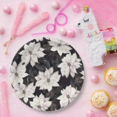 シックな白黒ポインセチア ペーパープレート (パーティー)