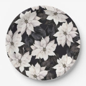 シックな白黒ポインセチア ペーパープレート (正面)