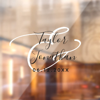 シックな白黒ミニマルパーソナライズされた結婚の ウィンドウサイン