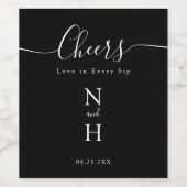 シックな白黒ミニマル結婚リスト応援 ワインラベル (シングルラベル)