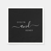 シックな白黒ミニマル結婚リスト スタンダードカクテルナプキン (正面)